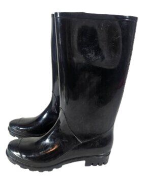 Via Rosa Black Shiny Rain Boots Women's Size 9